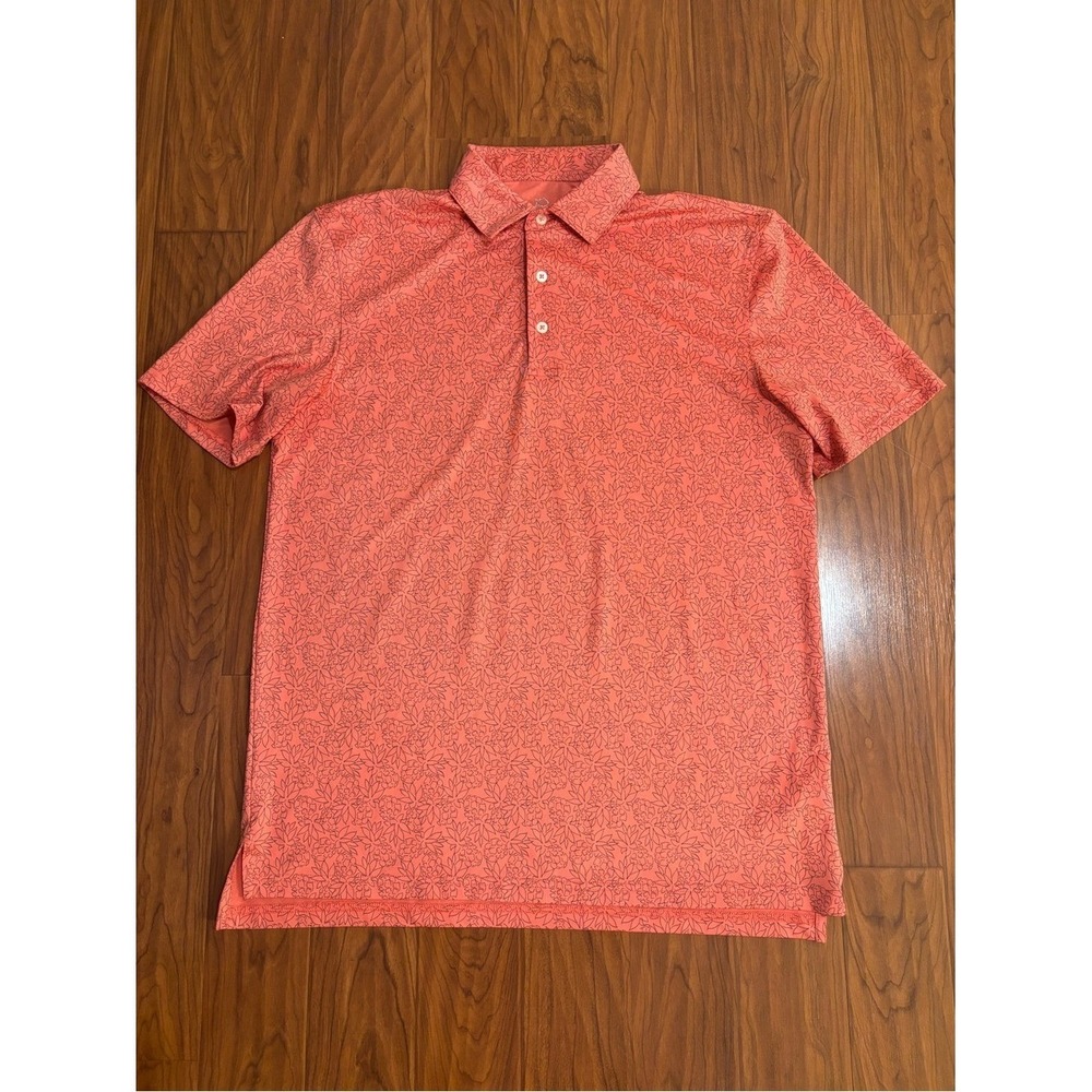 Southern Tide Coral Short Sleeve Performance Polo with Leaf Print Mens Medium